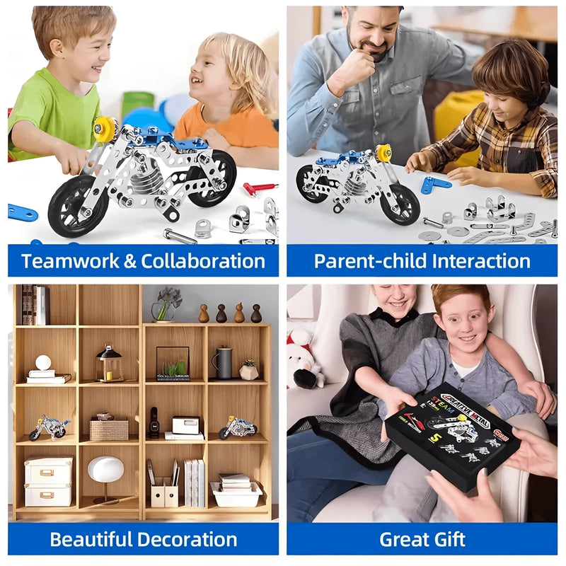 5-in-1 Metal Motorcycle Erector Set for Kids