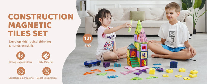 Kids Magnetic Tiles Mega Pack - 121 Pieces