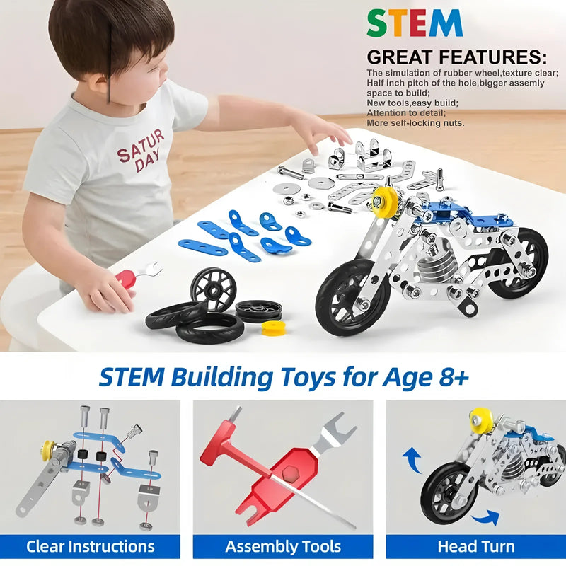 5-in-1 Metal Motorcycle Erector Set for Kids
