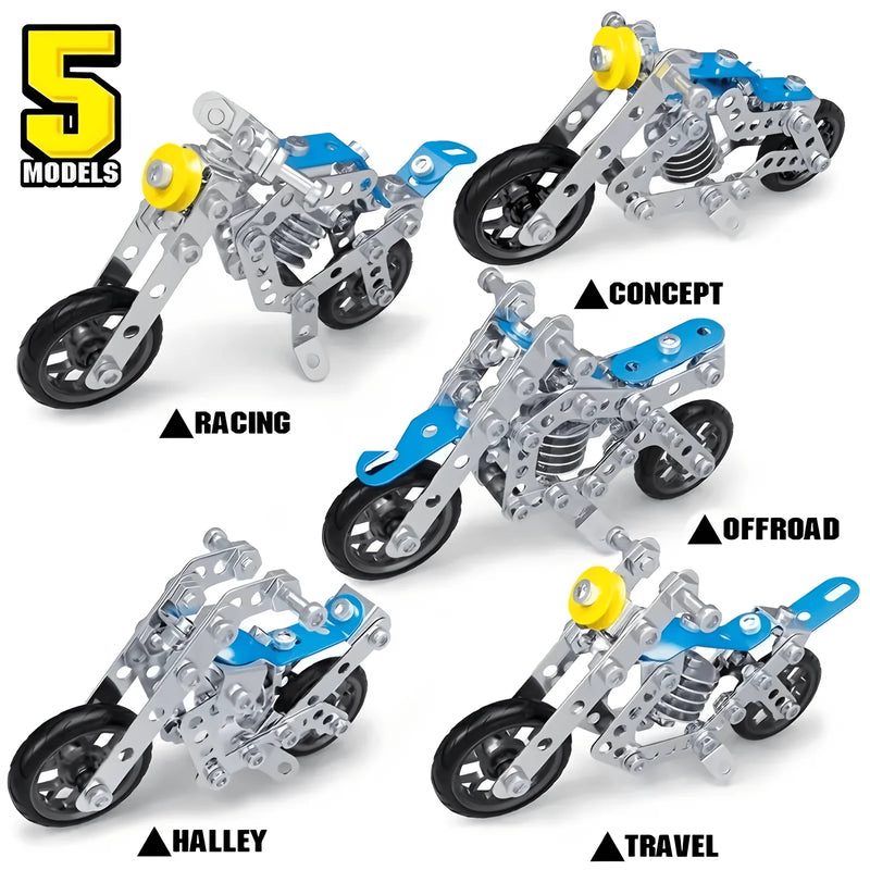 5-in-1 Metal Motorcycle Erector Set for Kids